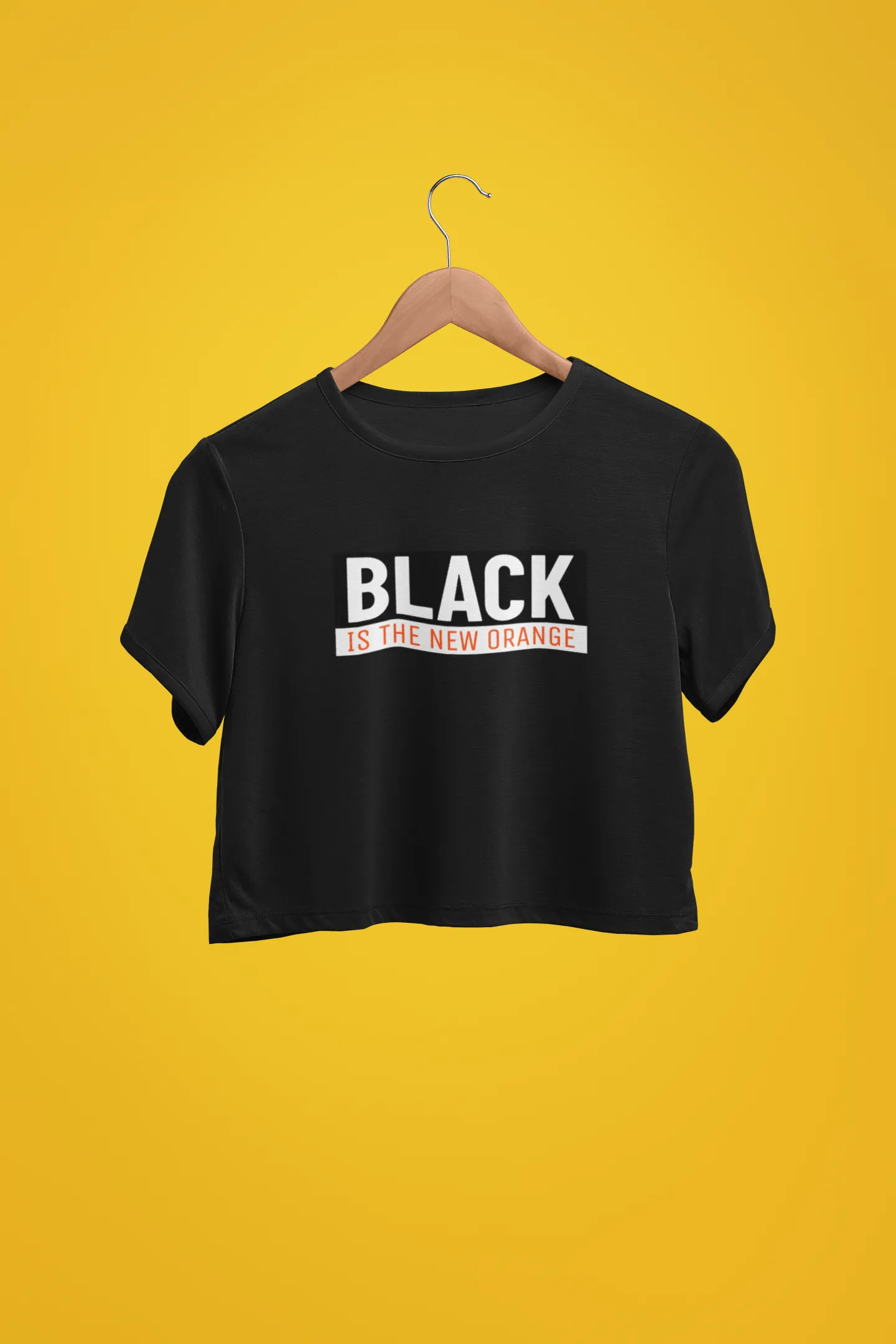 " BLACK IS NEW ORANGE " - HALF-SLEEVE CROP TOPS.