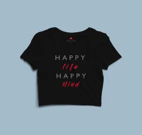 "HAPPY LIFE HAPPY MIND" - HALF-SLEEVE CROP TOPS