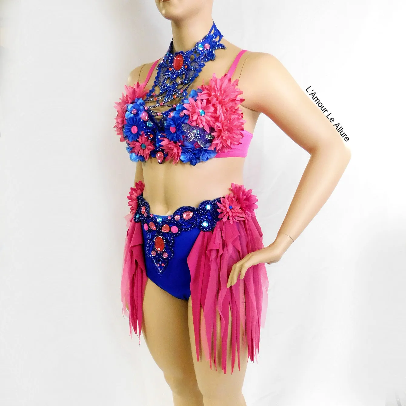 Ready to Ship 38C Pink and Blue Fairy Dance Chain Rave Bra and Skirt Halloween Costume