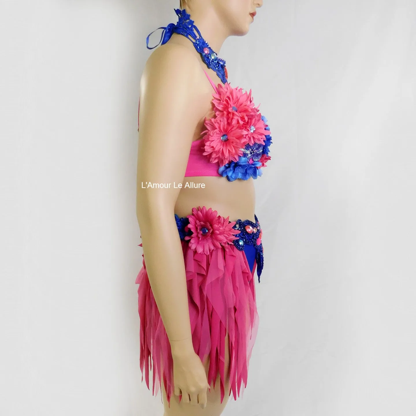 Ready to Ship 38C Pink and Blue Fairy Dance Chain Rave Bra and Skirt Halloween Costume