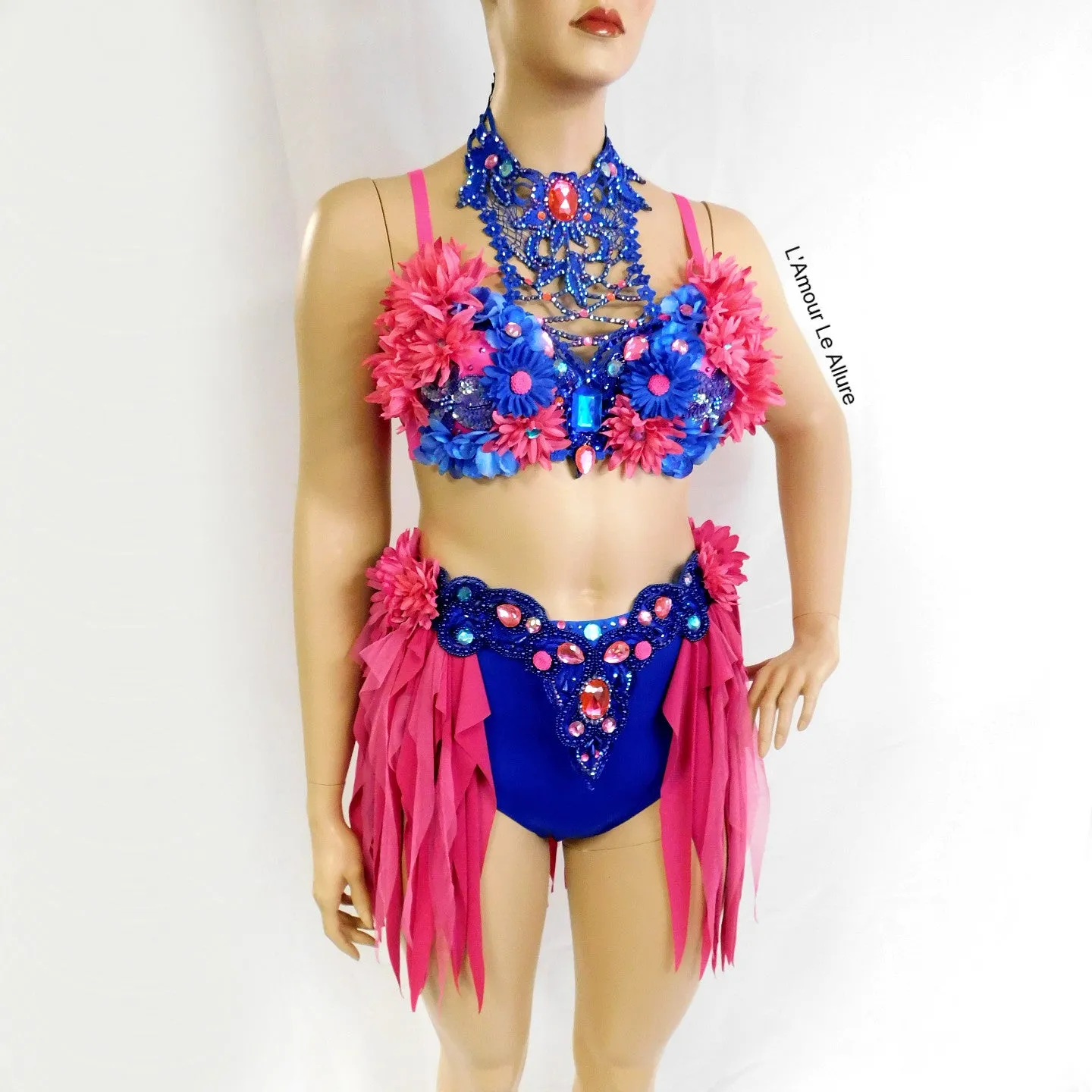 Ready to Ship 38C Pink and Blue Fairy Dance Chain Rave Bra and Skirt Halloween Costume