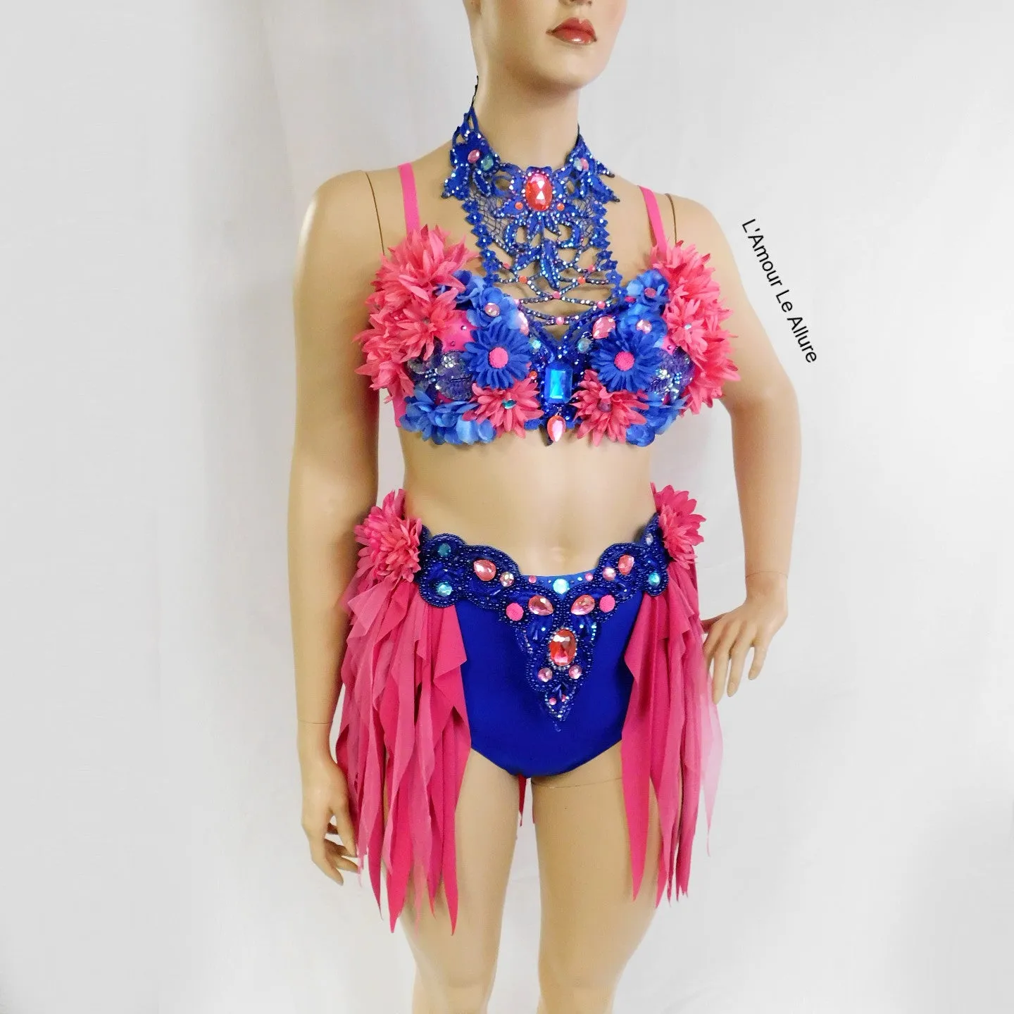 Ready to Ship 38C Pink and Blue Fairy Dance Chain Rave Bra and Skirt Halloween Costume