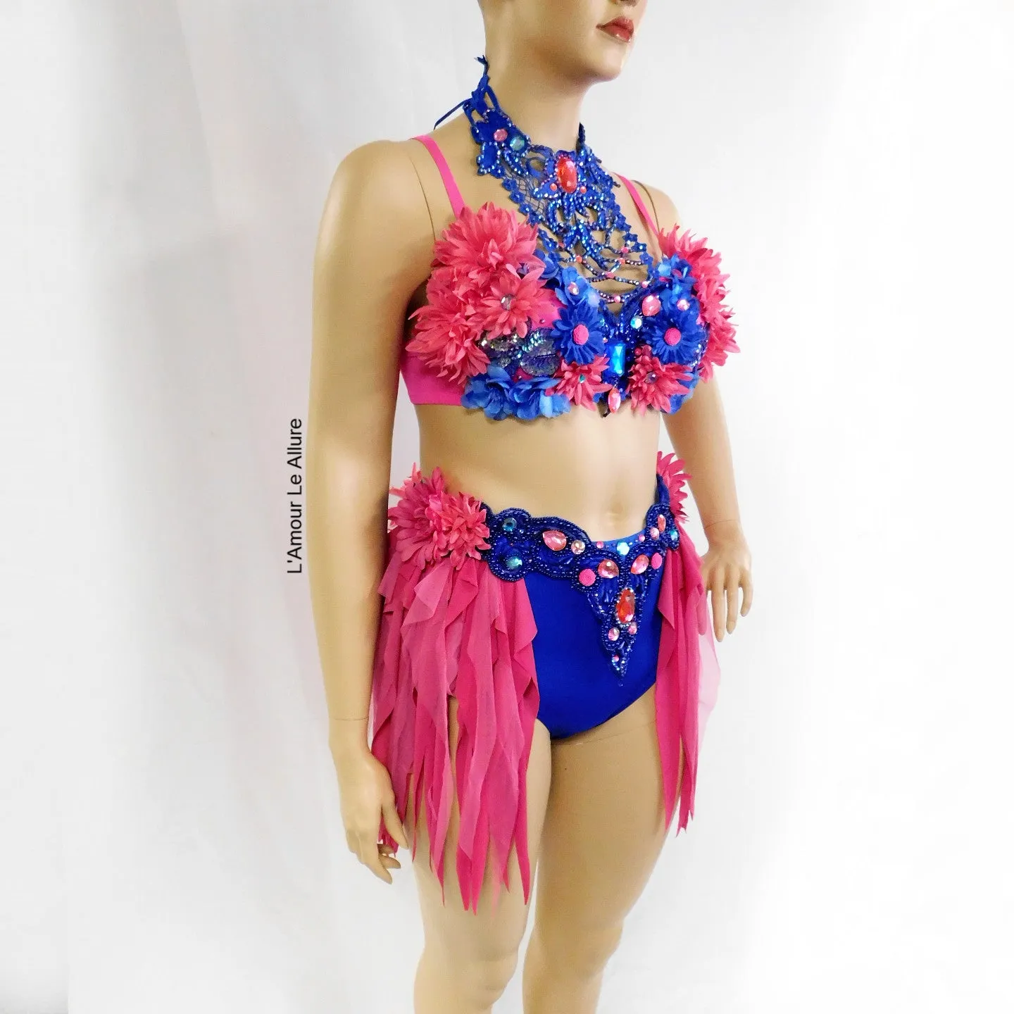 Ready to Ship 38C Pink and Blue Fairy Dance Chain Rave Bra and Skirt Halloween Costume