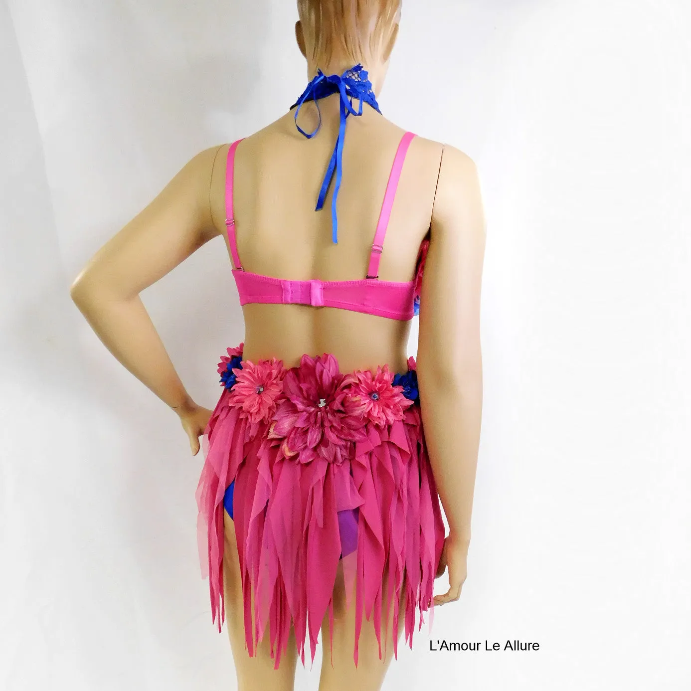 Ready to Ship 38C Pink and Blue Fairy Dance Chain Rave Bra and Skirt Halloween Costume