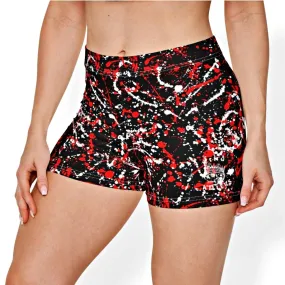 Red Black White Paint Splatter High Waisted Shorts