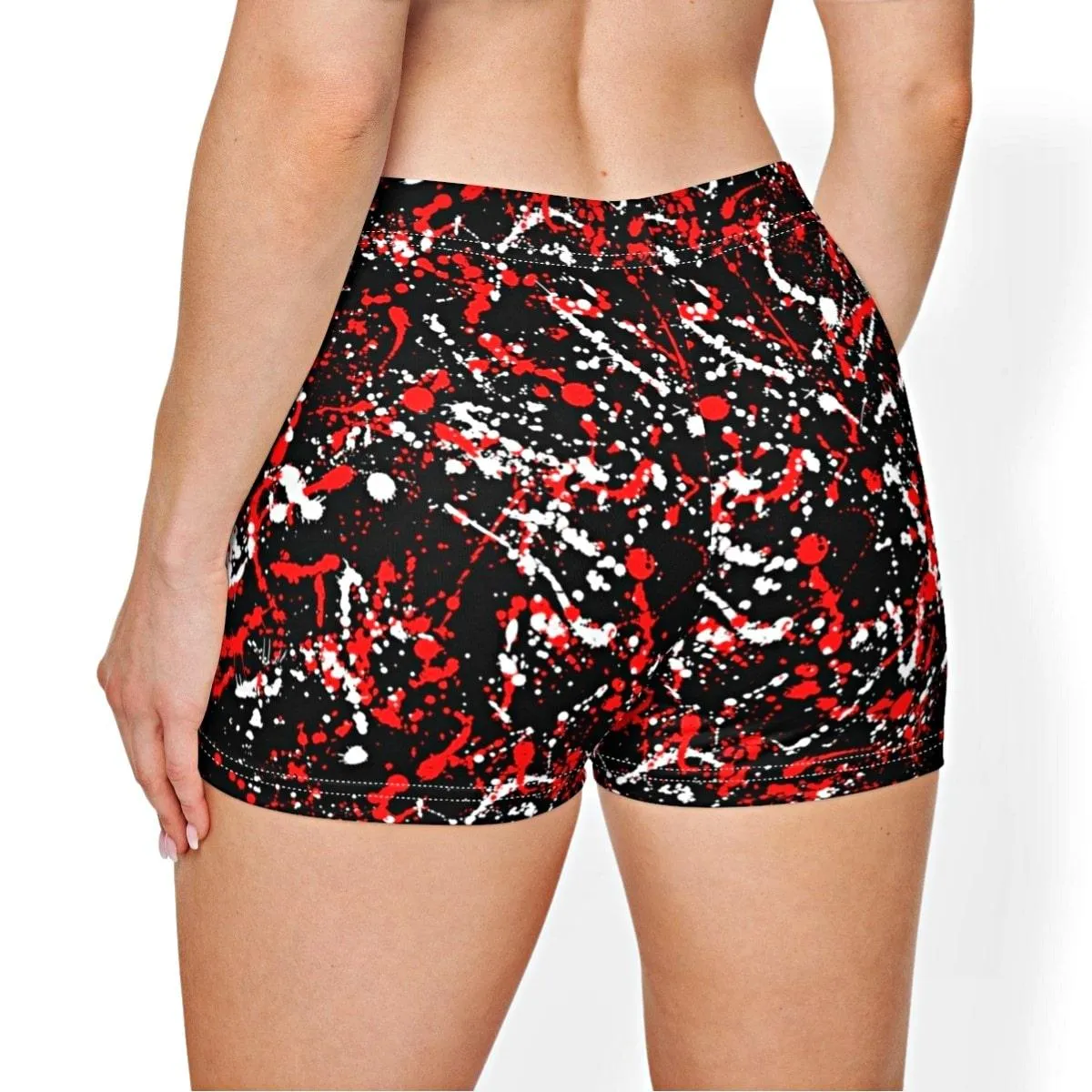 Red Black White Paint Splatter High Waisted Shorts