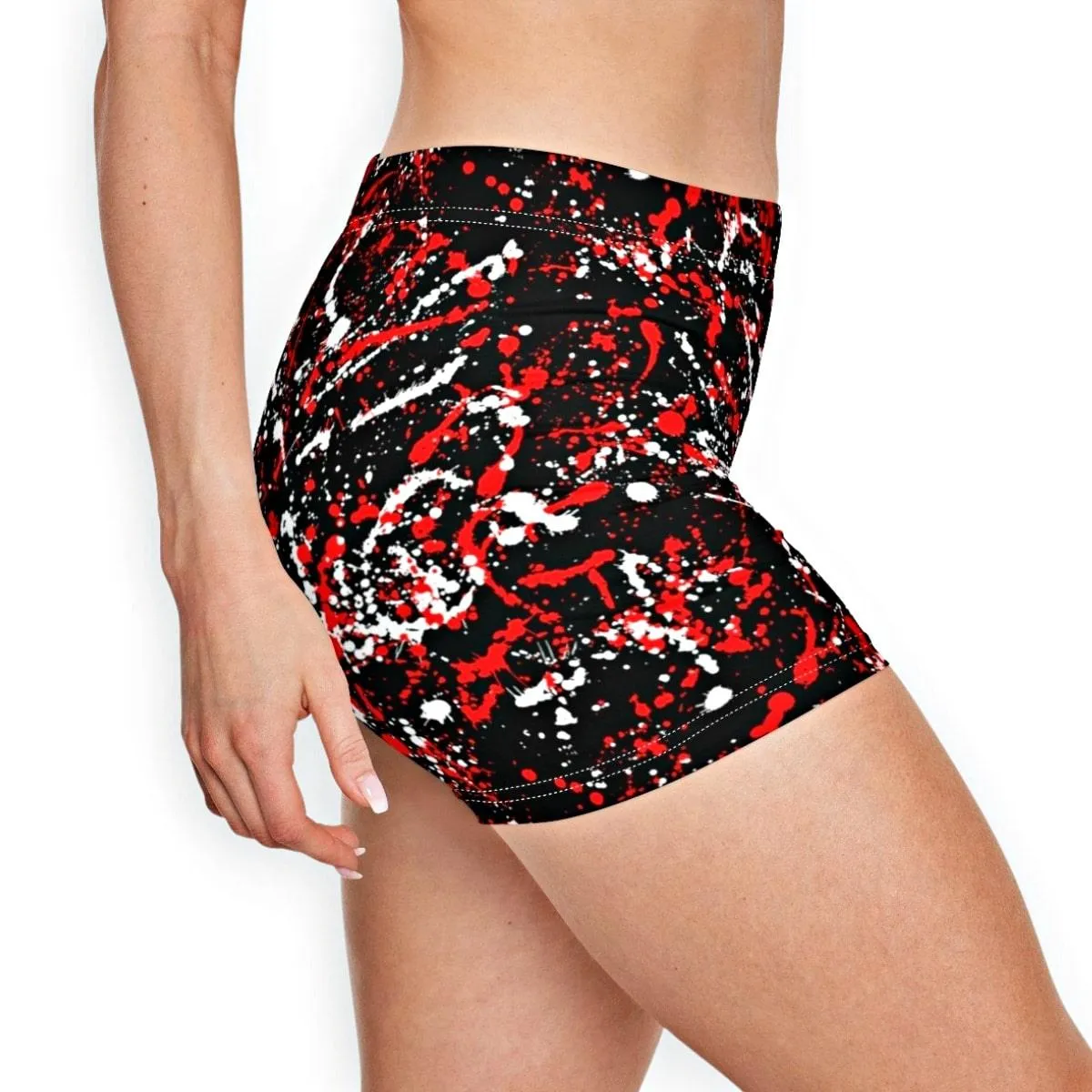 Red Black White Paint Splatter High Waisted Shorts