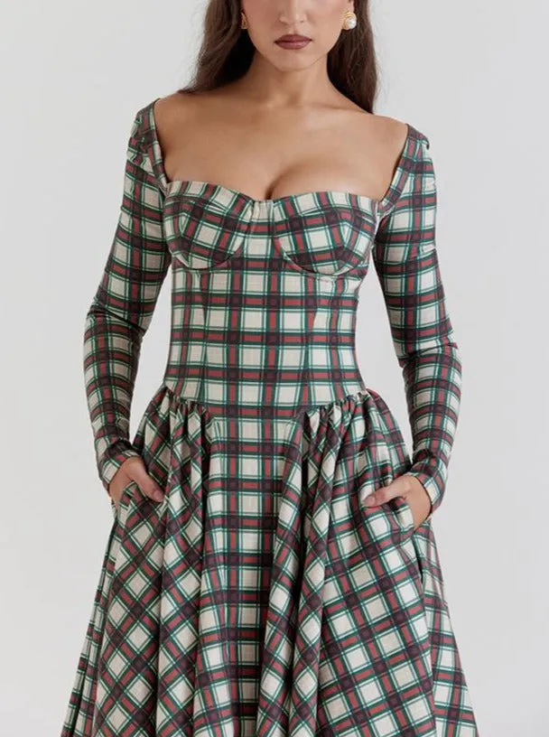 Red Tartan Corset Midi Dress