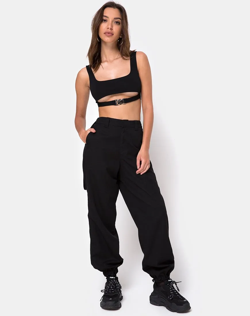 Reka Crop Top in Black with Silver Buckle