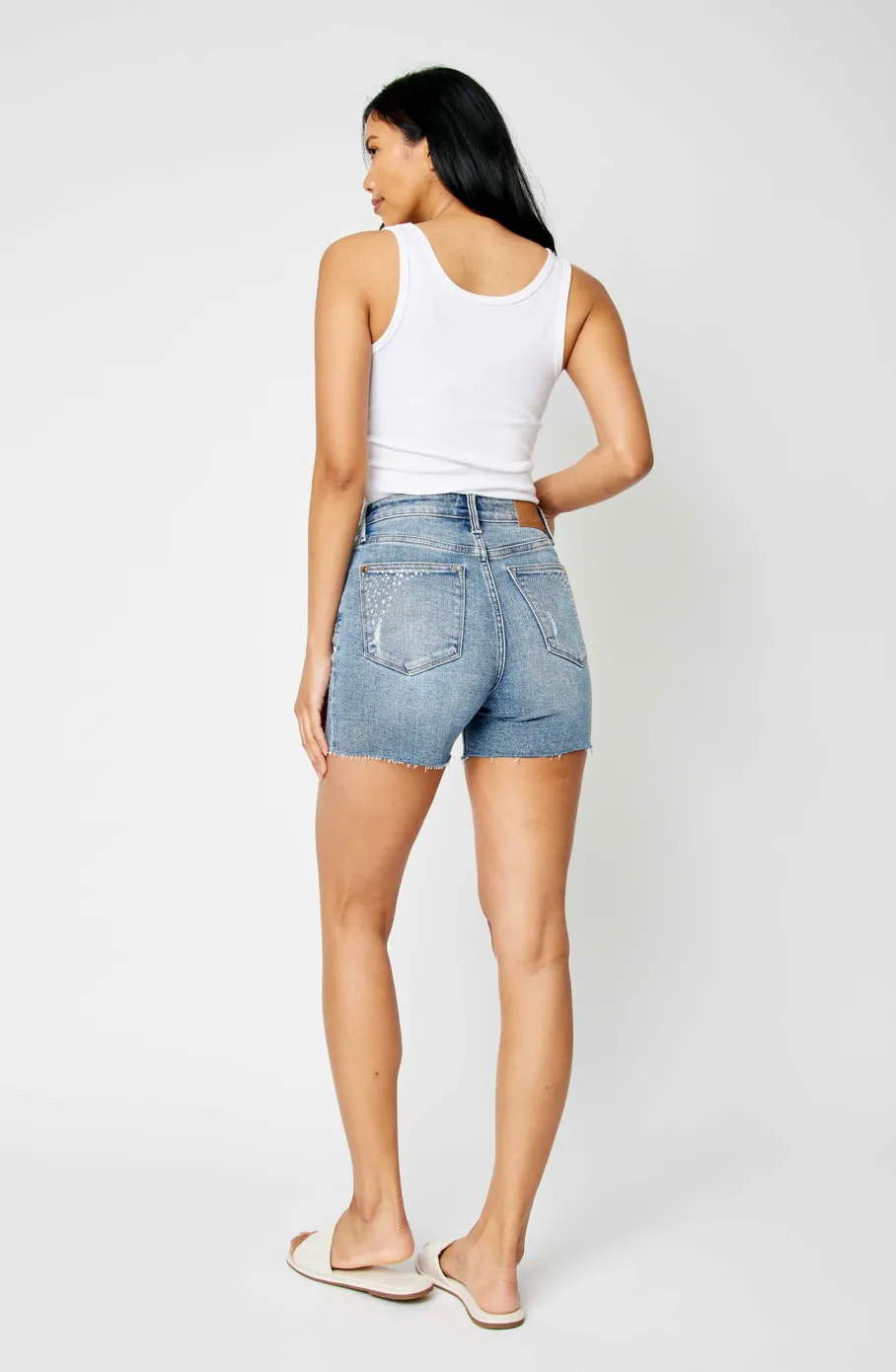 Rhinestone Embellishment Cut Off Shorts