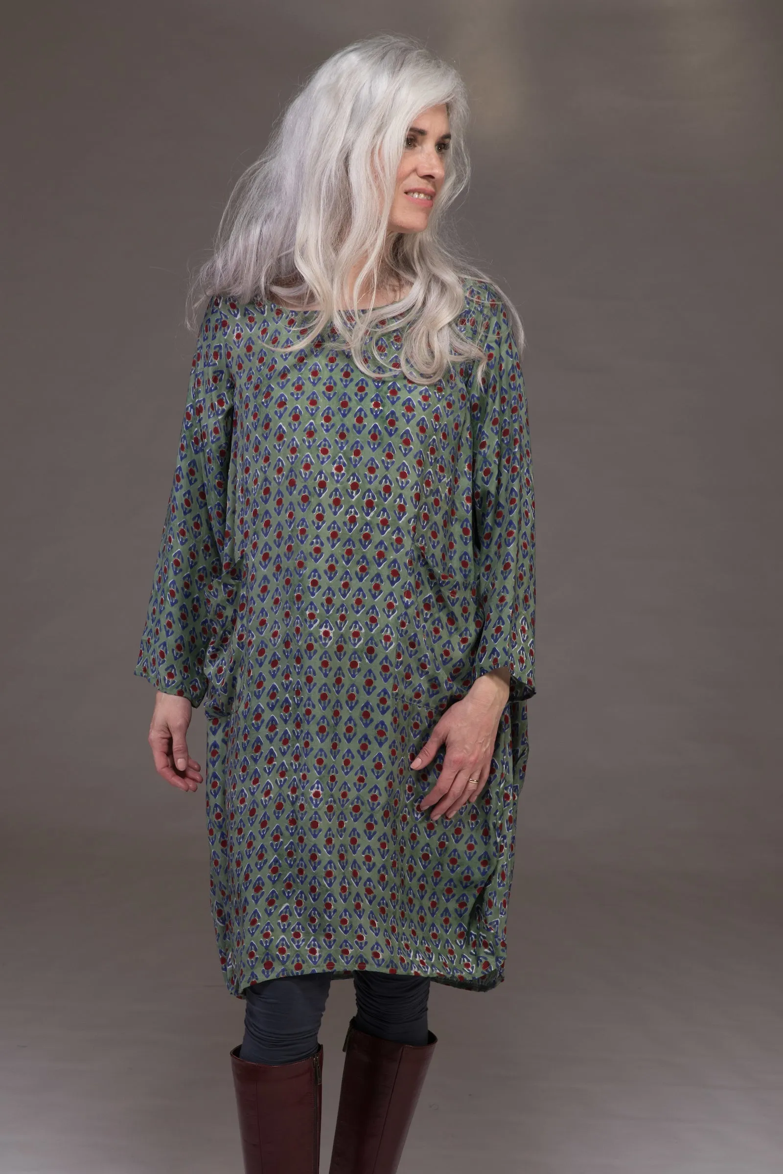 Roshan Dress Hand Block Printed Sustainable Moss Crepe Was £129 - Now £105!