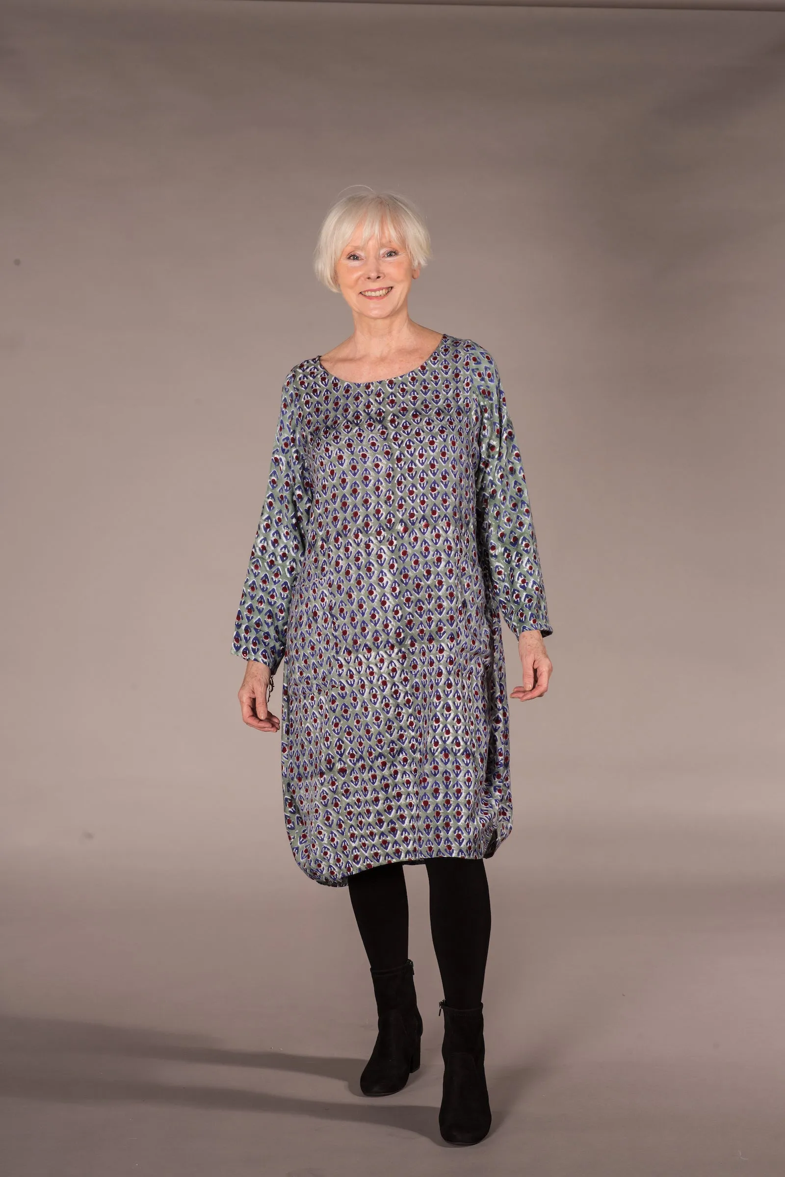 Roshan Dress Hand Block Printed Sustainable Moss Crepe Was £129 - Now £105!