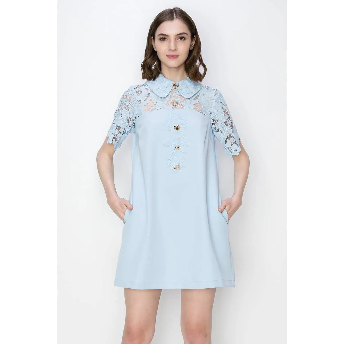 Short Sleeve Floral Lace Panelling Mini Dress - FINAL SALE