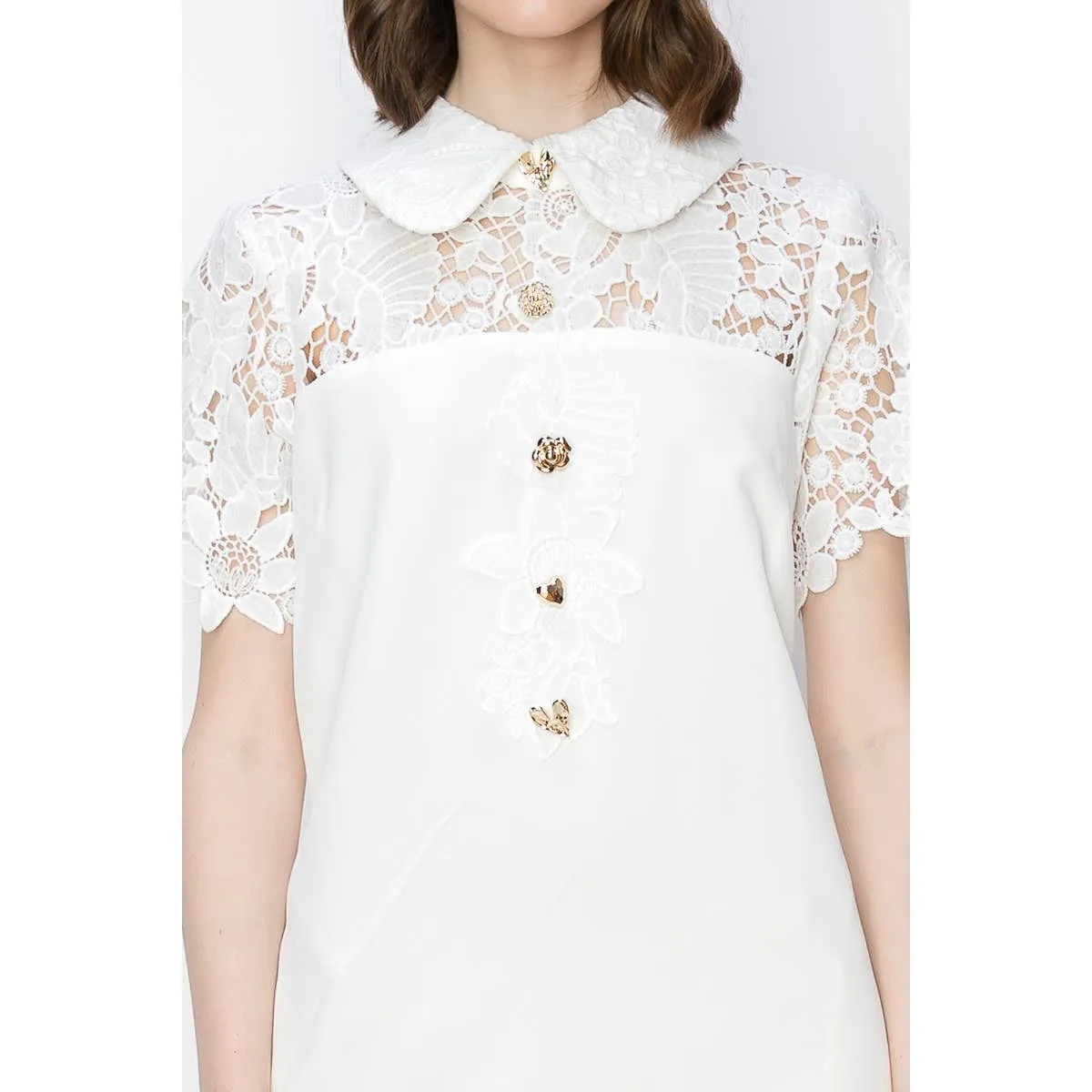 Short Sleeve Floral Lace Panelling Mini Dress - FINAL SALE