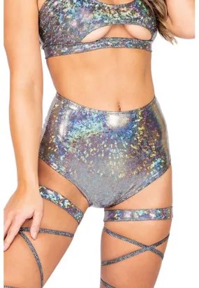 Silver Iridescent High Waisted Shorts