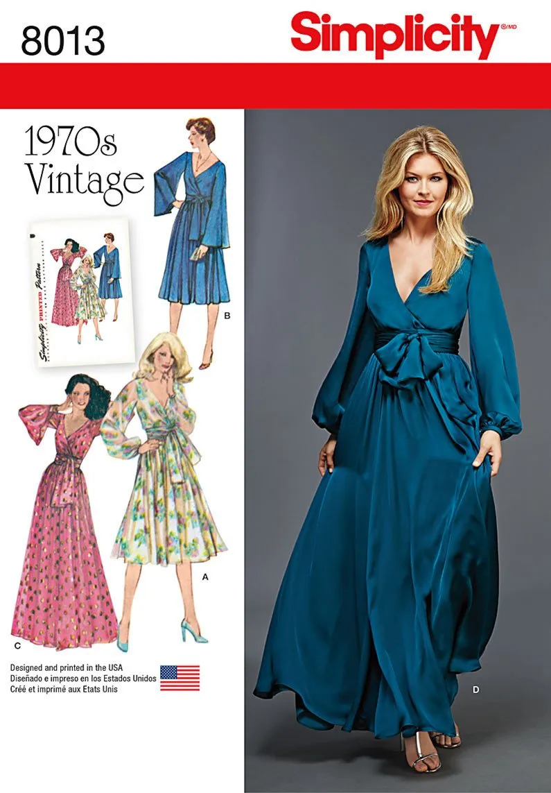 Simplicity Pattern 8013 Misses' Vintage 1970s Dresses