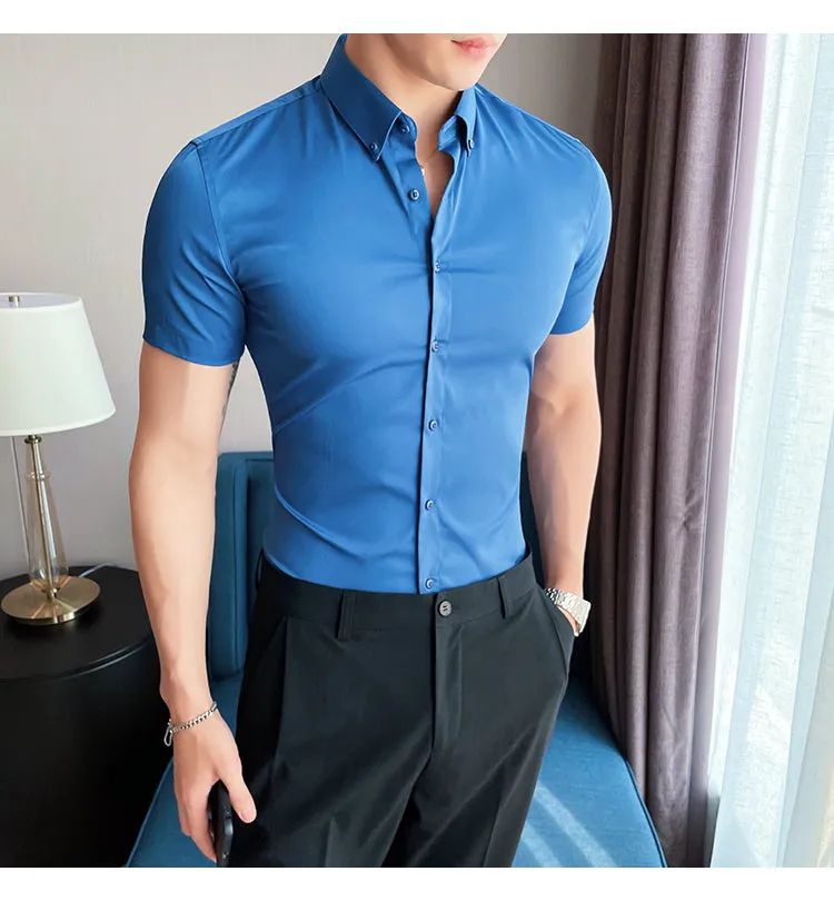 Skinny Men Causal Basic Short Sleeve Shirt