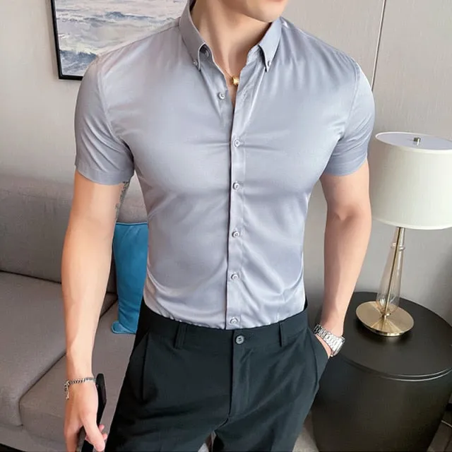 Skinny Men Causal Basic Short Sleeve Shirt