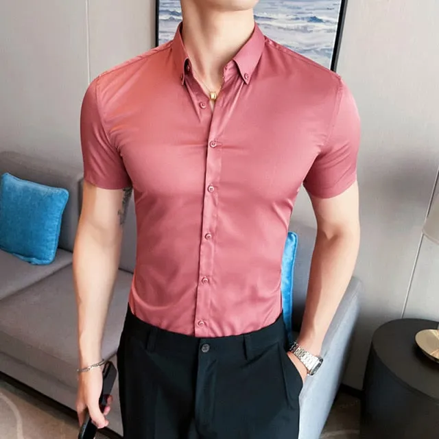 Skinny Men Causal Basic Short Sleeve Shirt