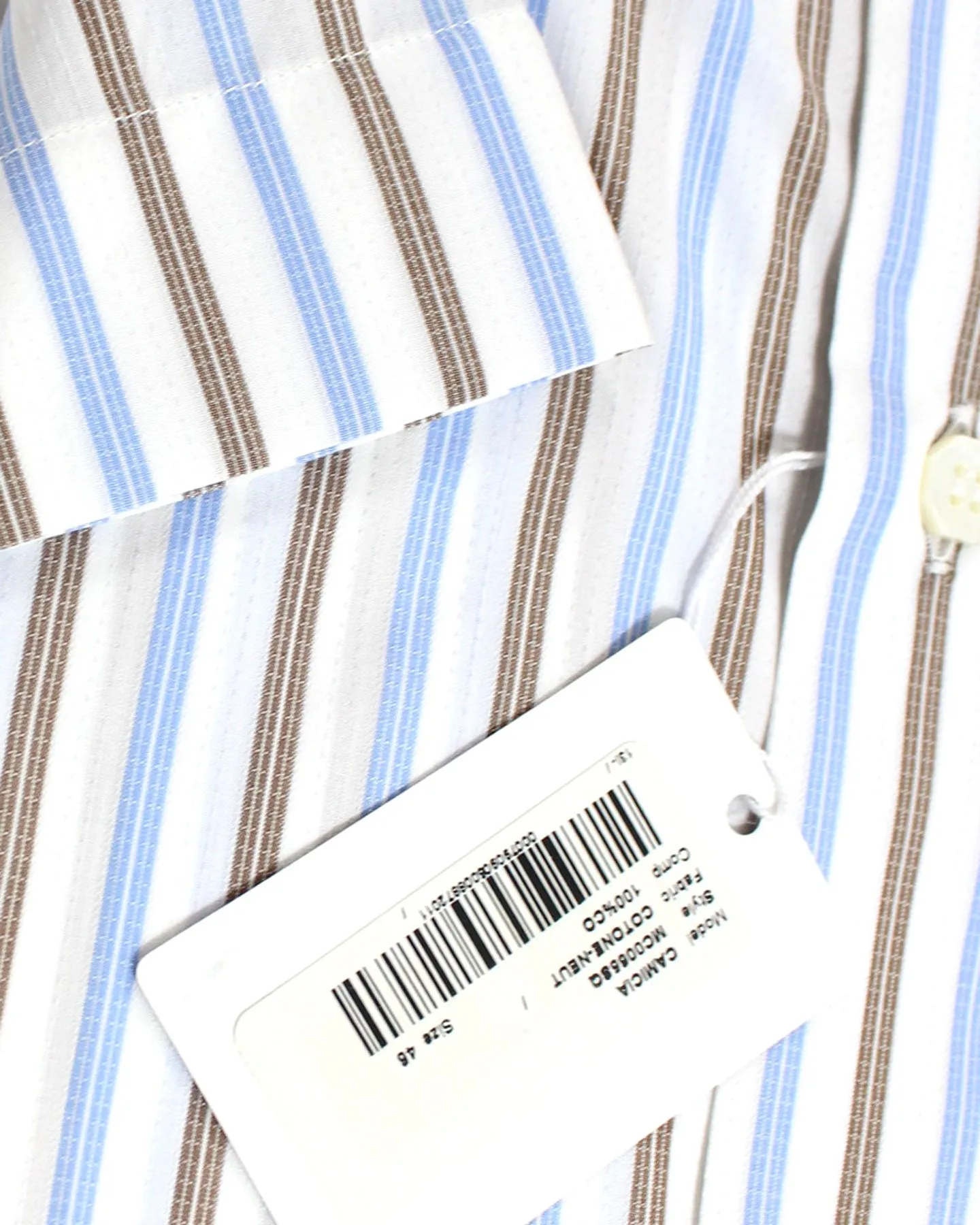 Stefano Ricci Short Sleeve Shirt White Blue Brown Stripes Pattern XXL / 43 -17 SALE