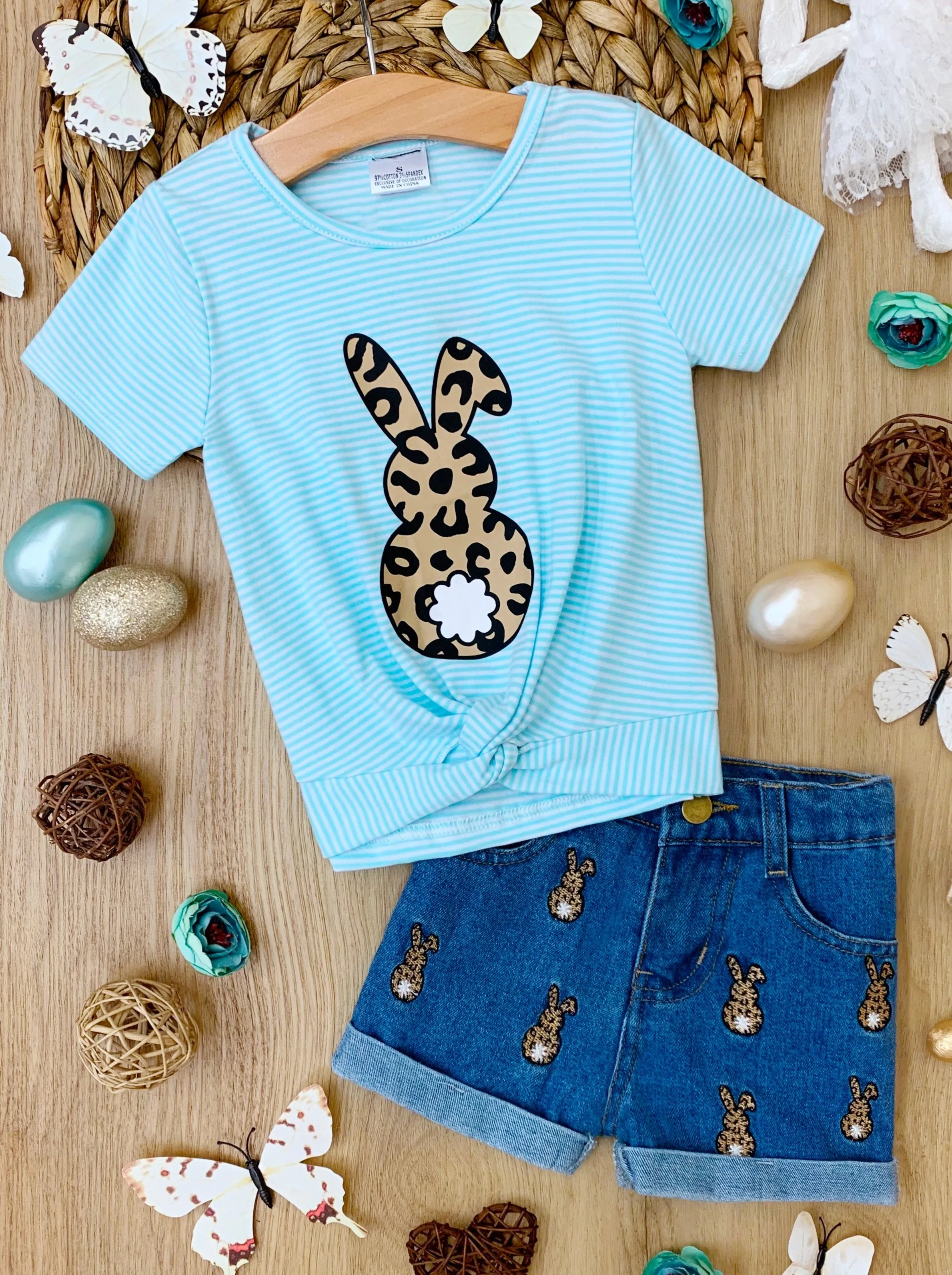 Stripes and Spots Bunny Denim Shorts Set