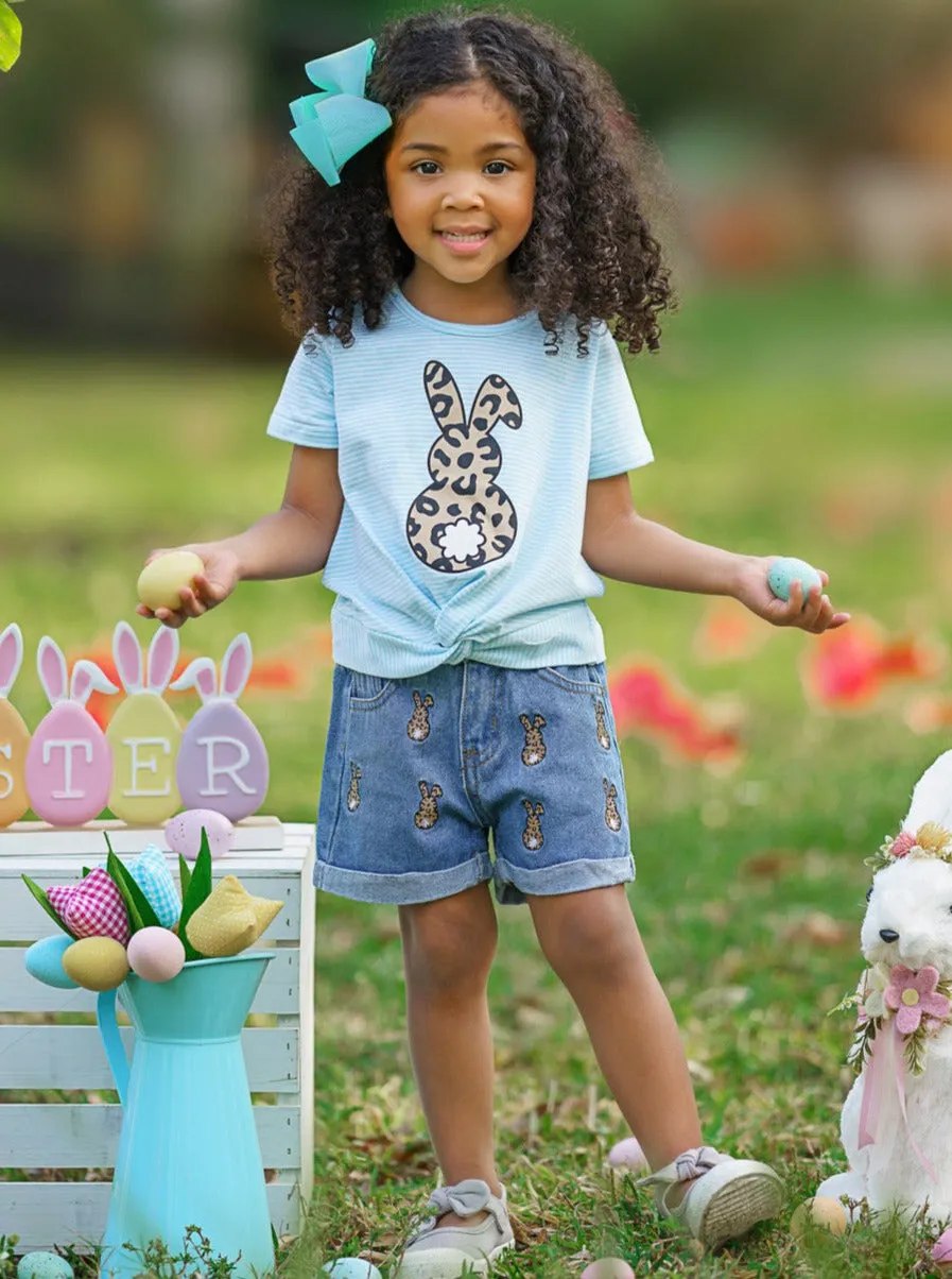 Stripes and Spots Bunny Denim Shorts Set