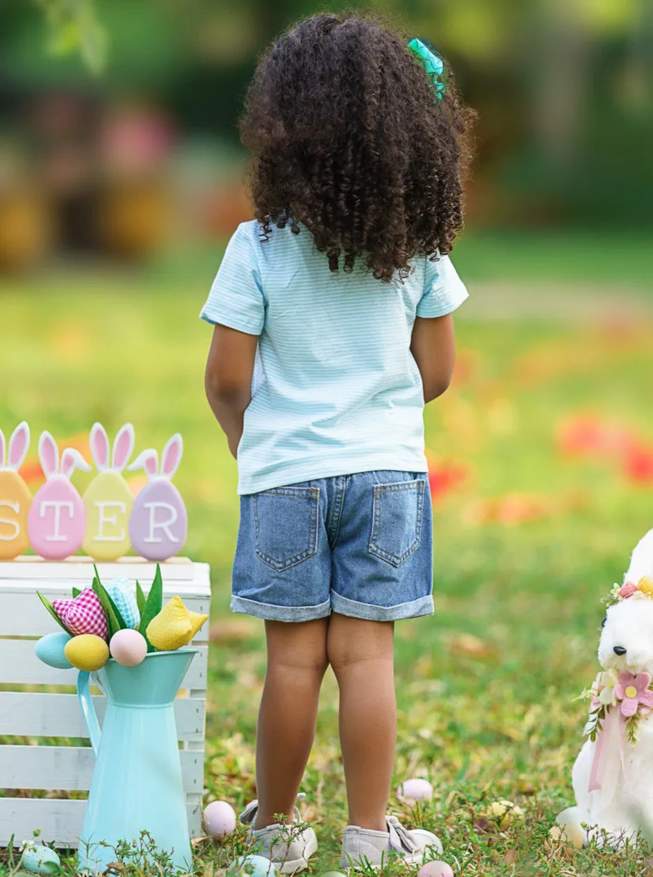 Stripes and Spots Bunny Denim Shorts Set