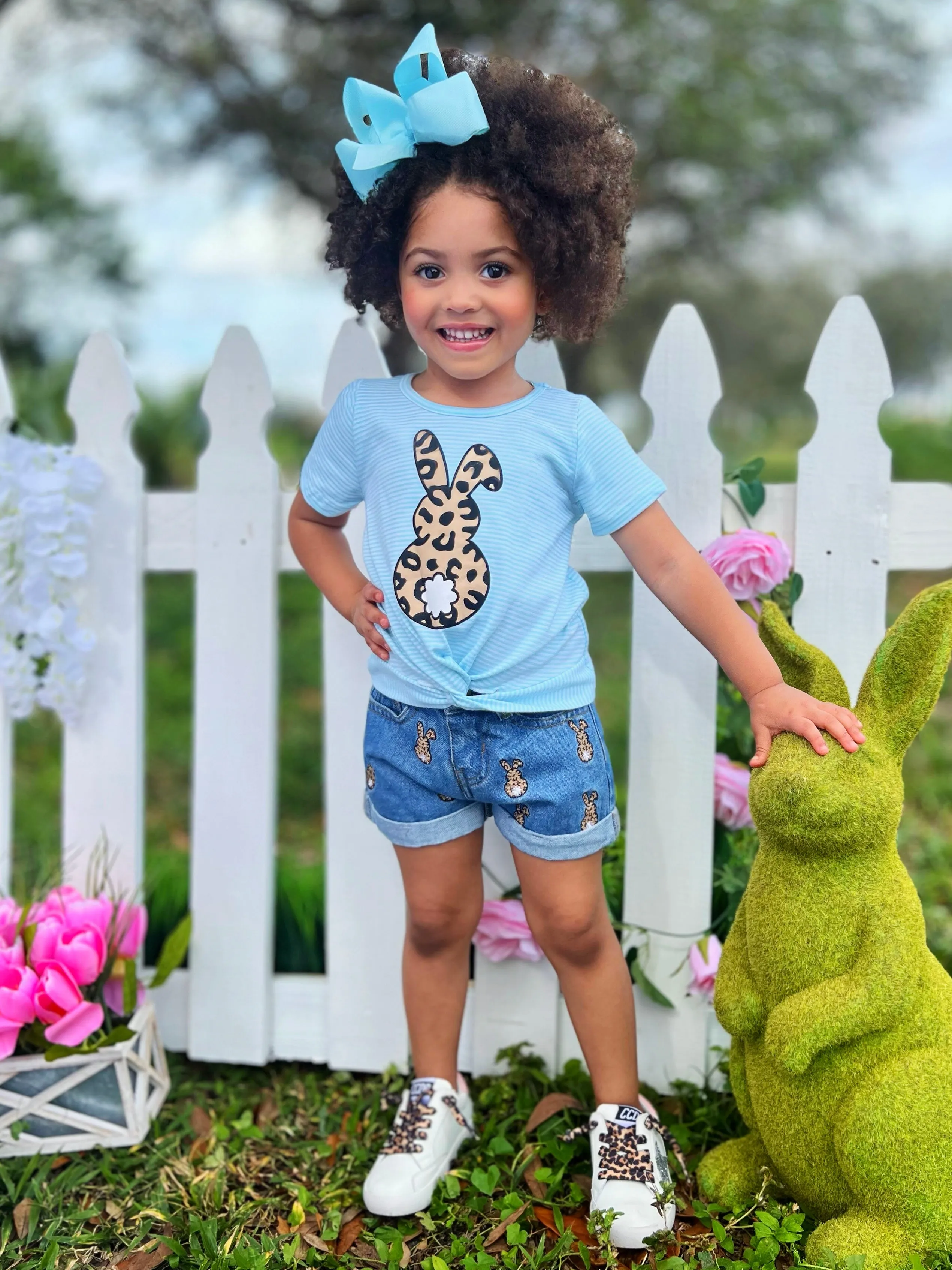 Stripes and Spots Bunny Denim Shorts Set