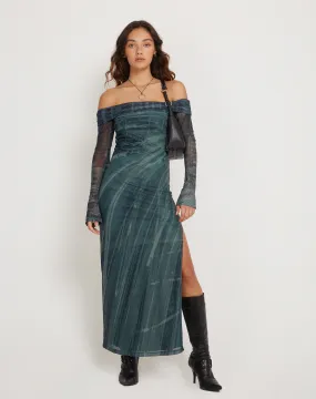 Terra Bardot Midi Dress in Cityscape Green