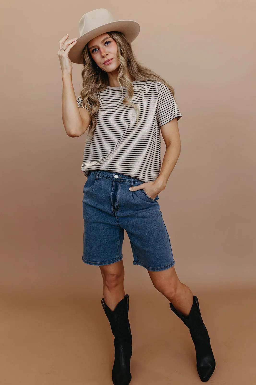 THE BRANDY HIGH-RISE BERMUDA DENIM SHORTS