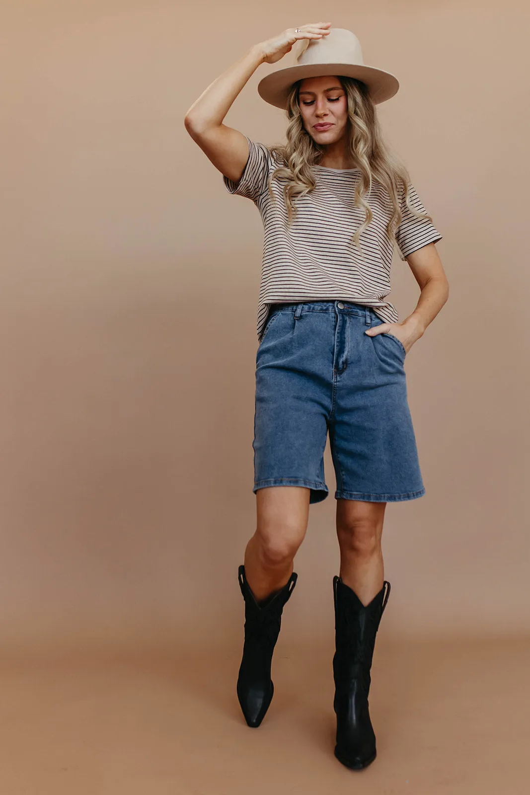 THE BRANDY HIGH-RISE BERMUDA DENIM SHORTS