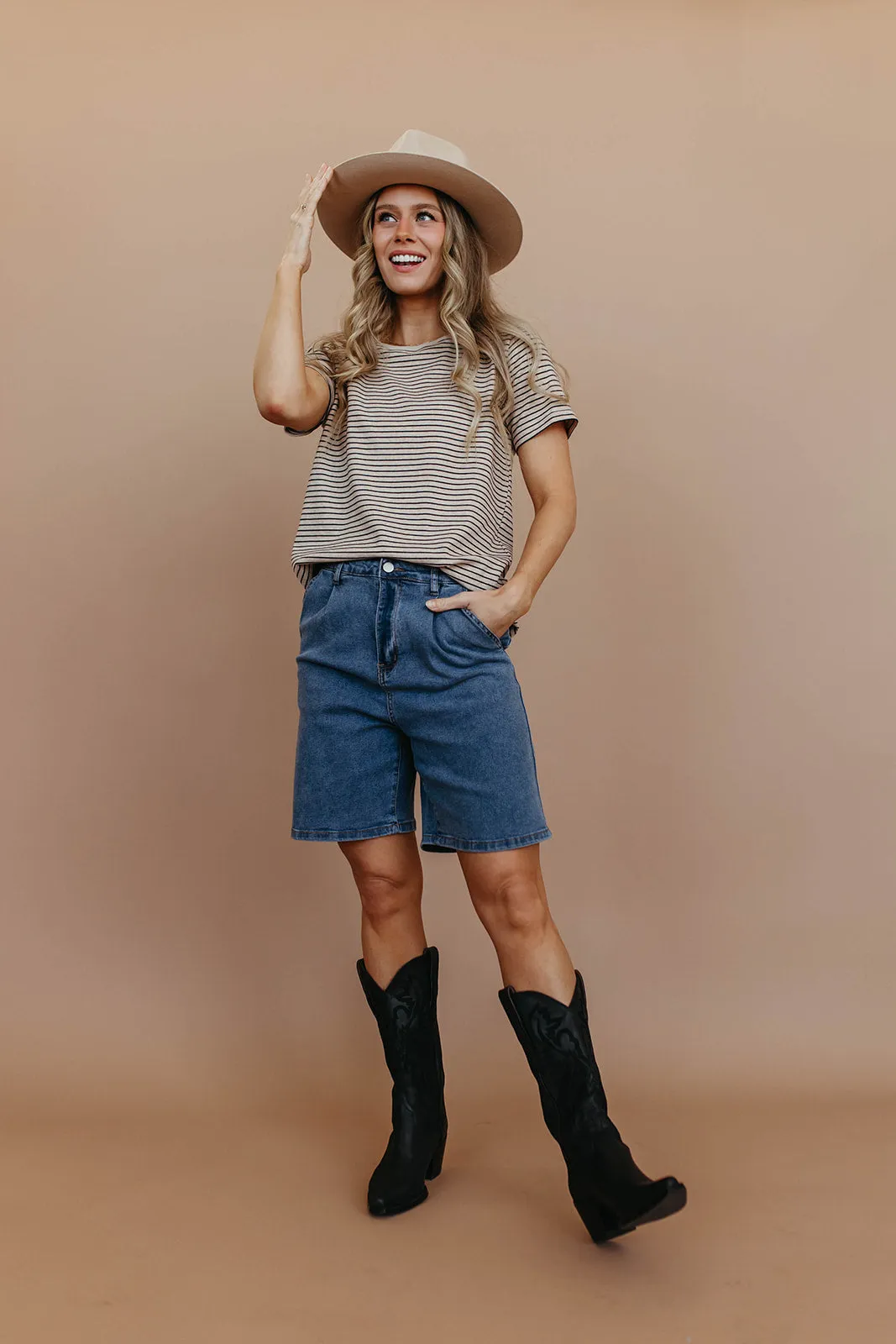 THE BRANDY HIGH-RISE BERMUDA DENIM SHORTS