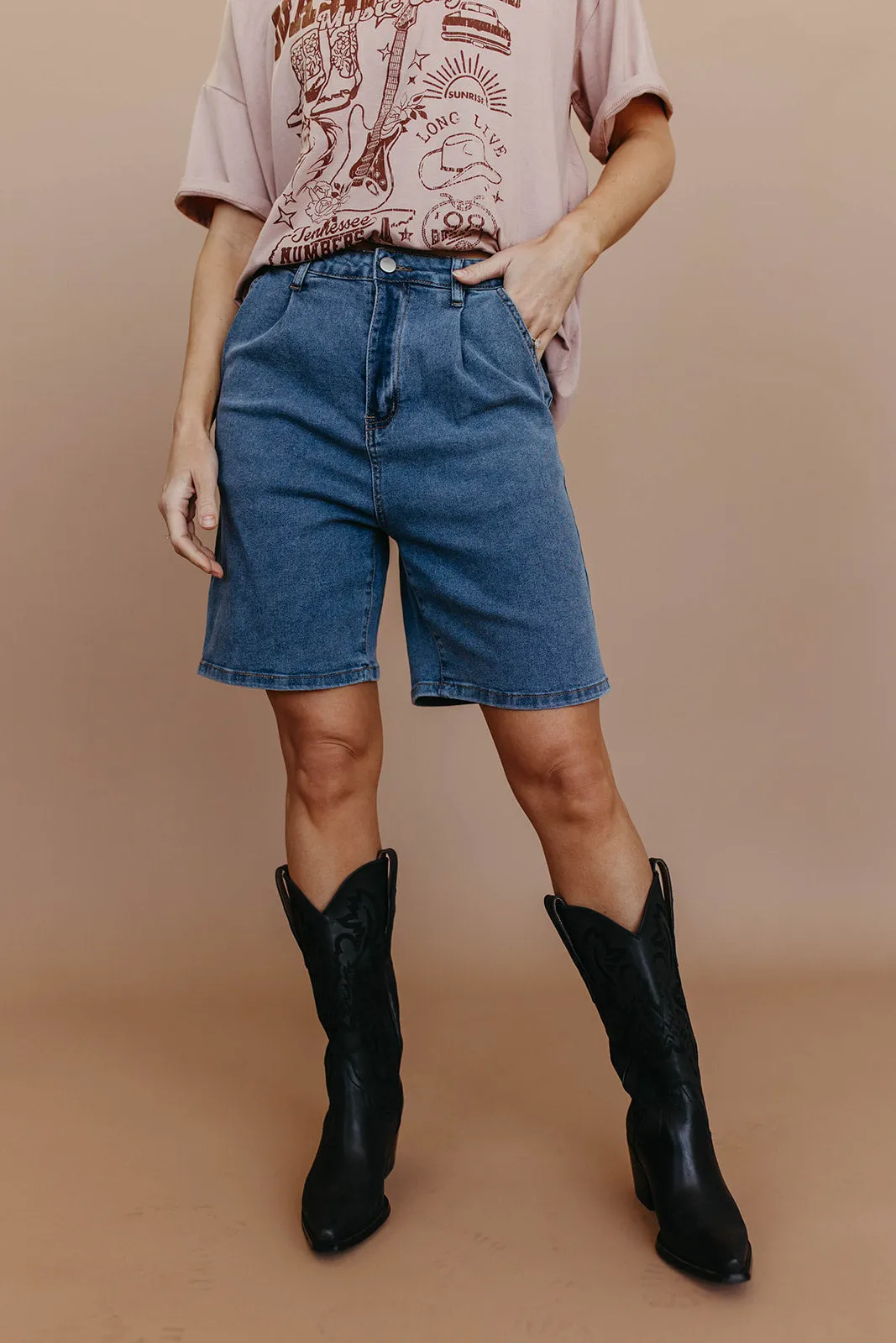 THE BRANDY HIGH-RISE BERMUDA DENIM SHORTS