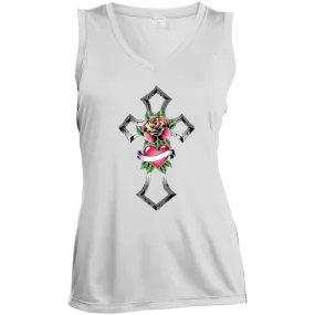 Tribal Rose with Heart Emblem Ladies' Sleeveless V-Neck Performance Tee