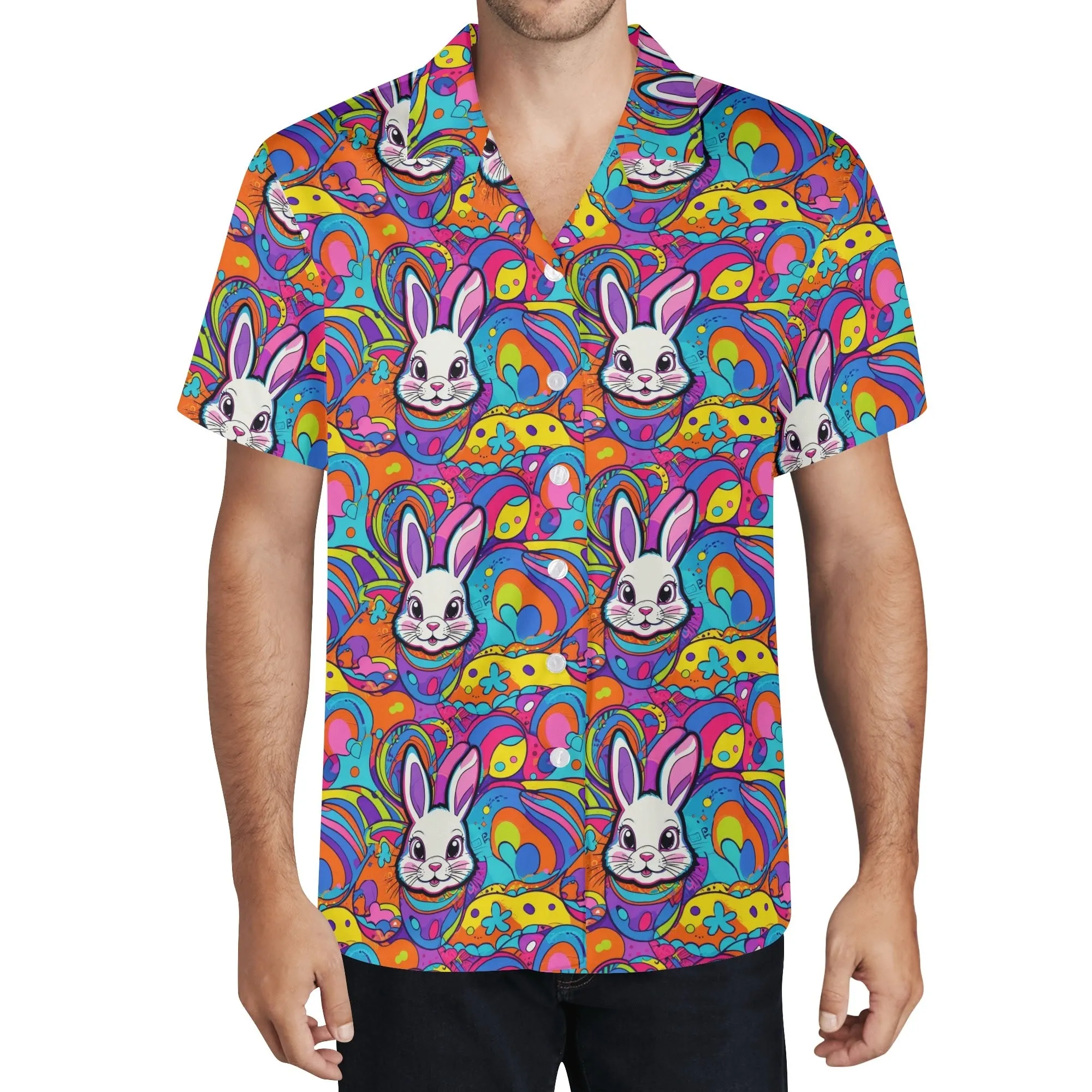 Trippy Bunny Mens Casual Hawaiian Shirt