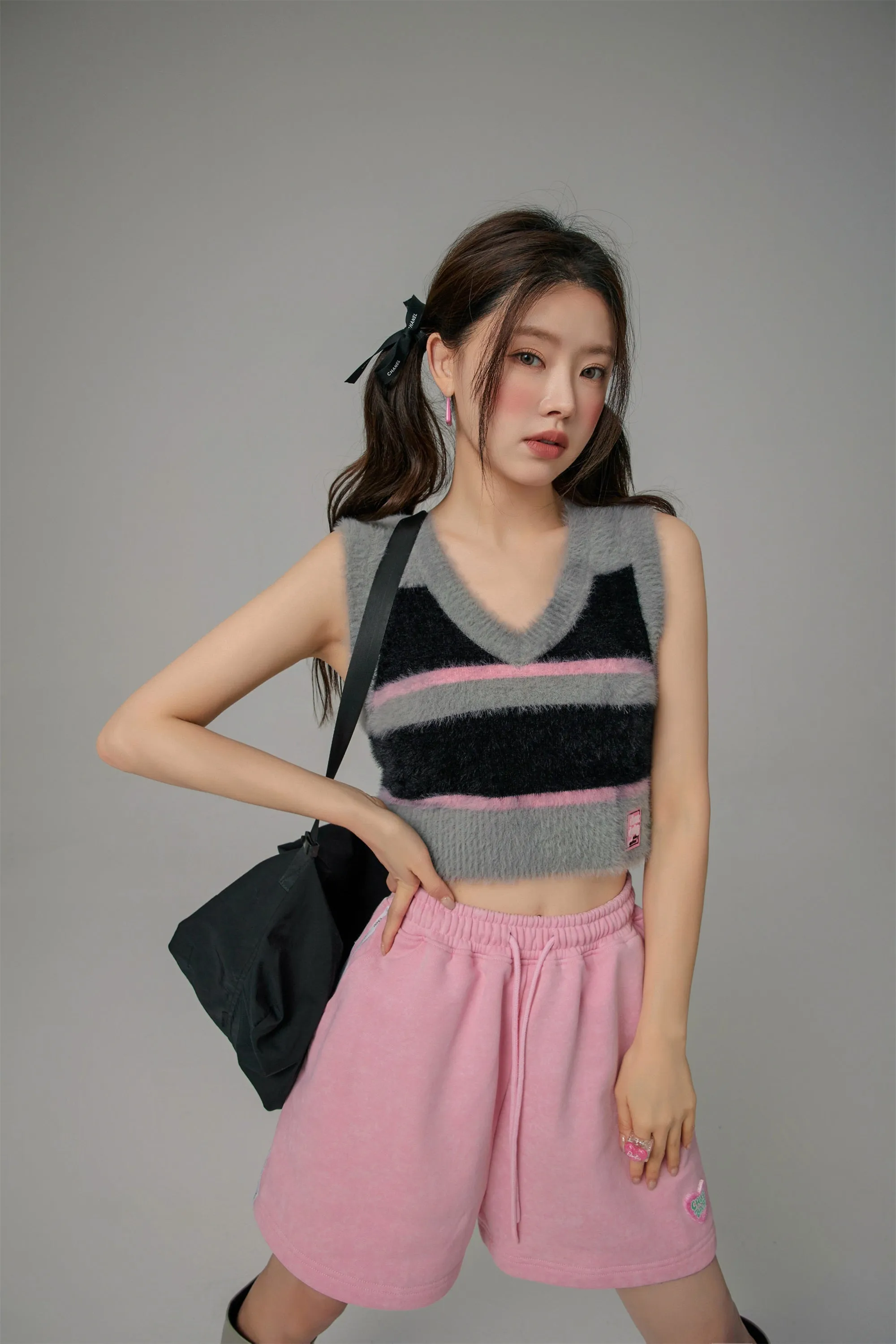 Truly Connect Striped V-Neck Furry Vest