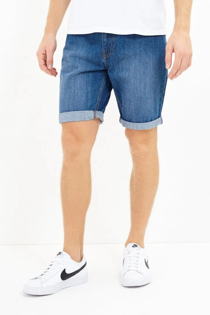 UGANDA MID BLUE WASHED DENIM SHORTS