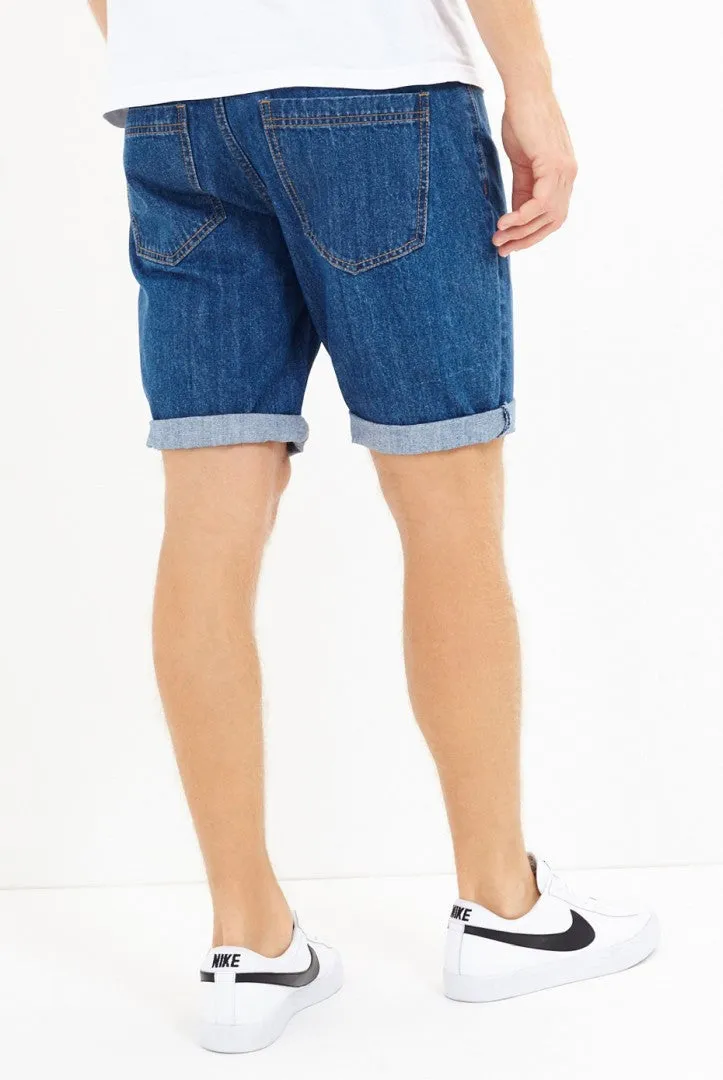 UGANDA MID BLUE WASHED DENIM SHORTS