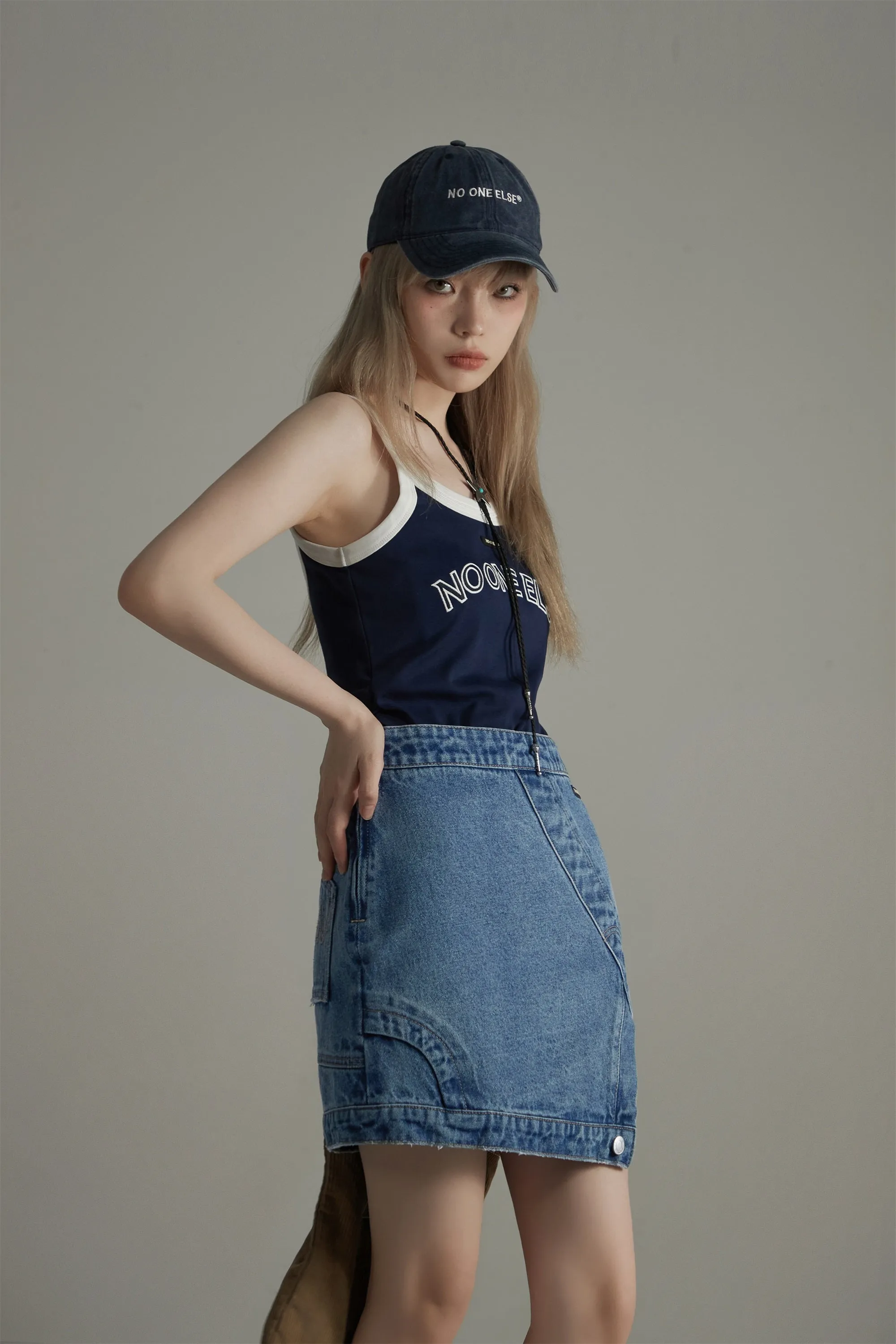 Unbalanced A-Line Denim Skirt