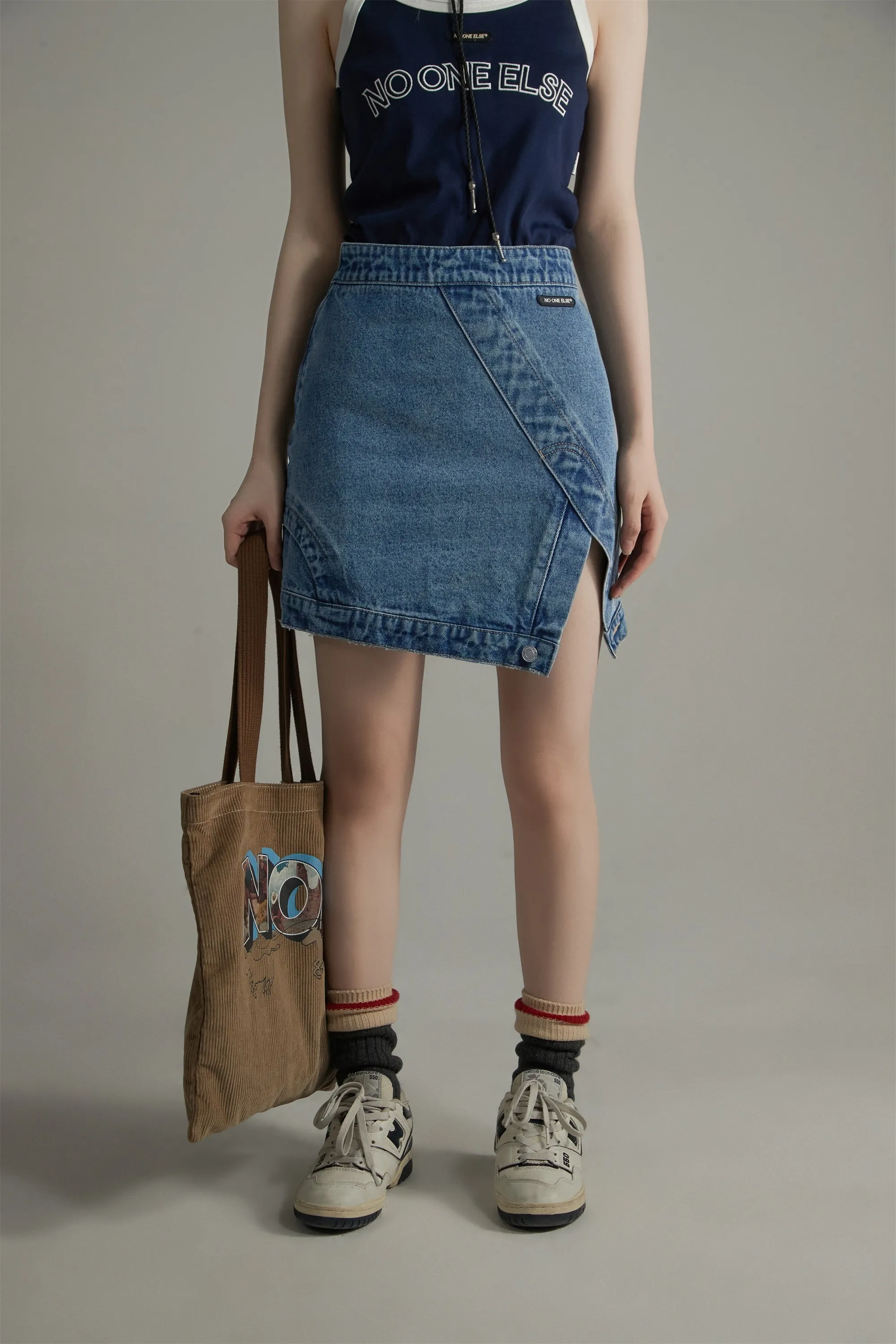 Unbalanced A-Line Denim Skirt