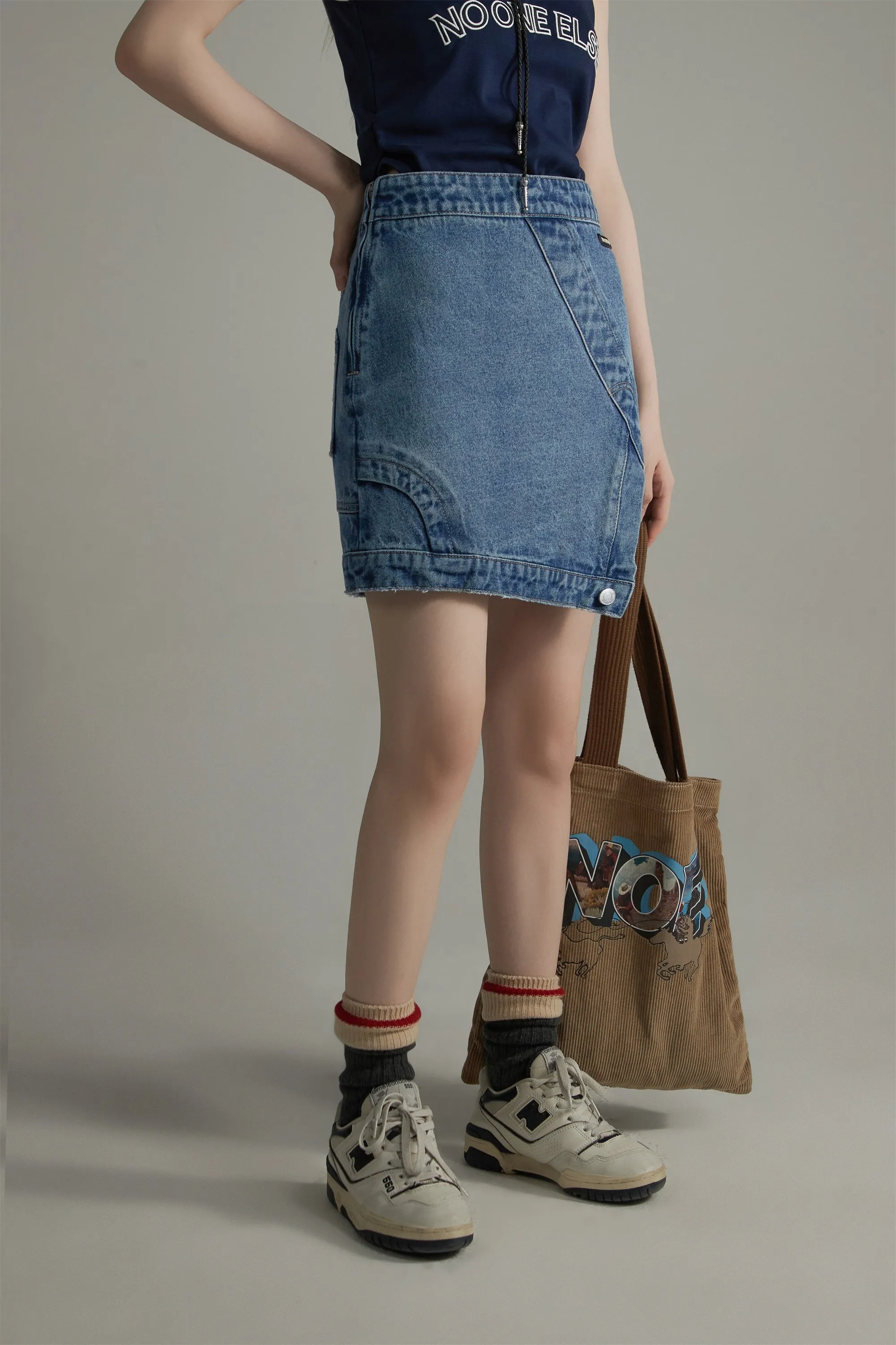 Unbalanced A-Line Denim Skirt