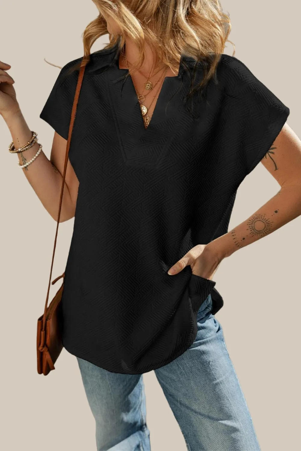 V Neck Ruffle Short Sleeve Summer Tunic Tops Casual Blouses for Women