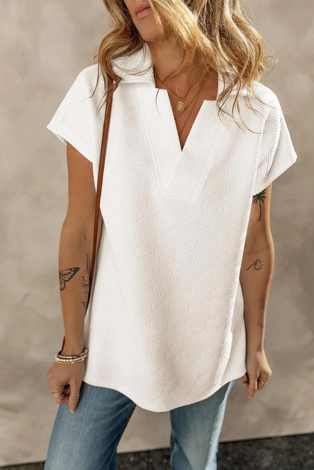 V Neck Ruffle Short Sleeve Summer Tunic Tops Casual Blouses for Women