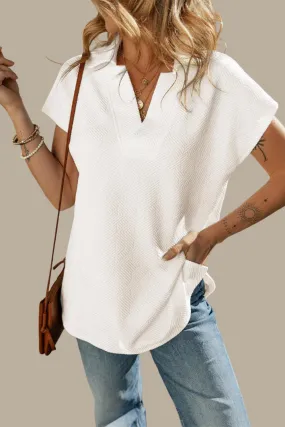 V Neck Ruffle Short Sleeve Summer Tunic Tops Casual Blouses for Women