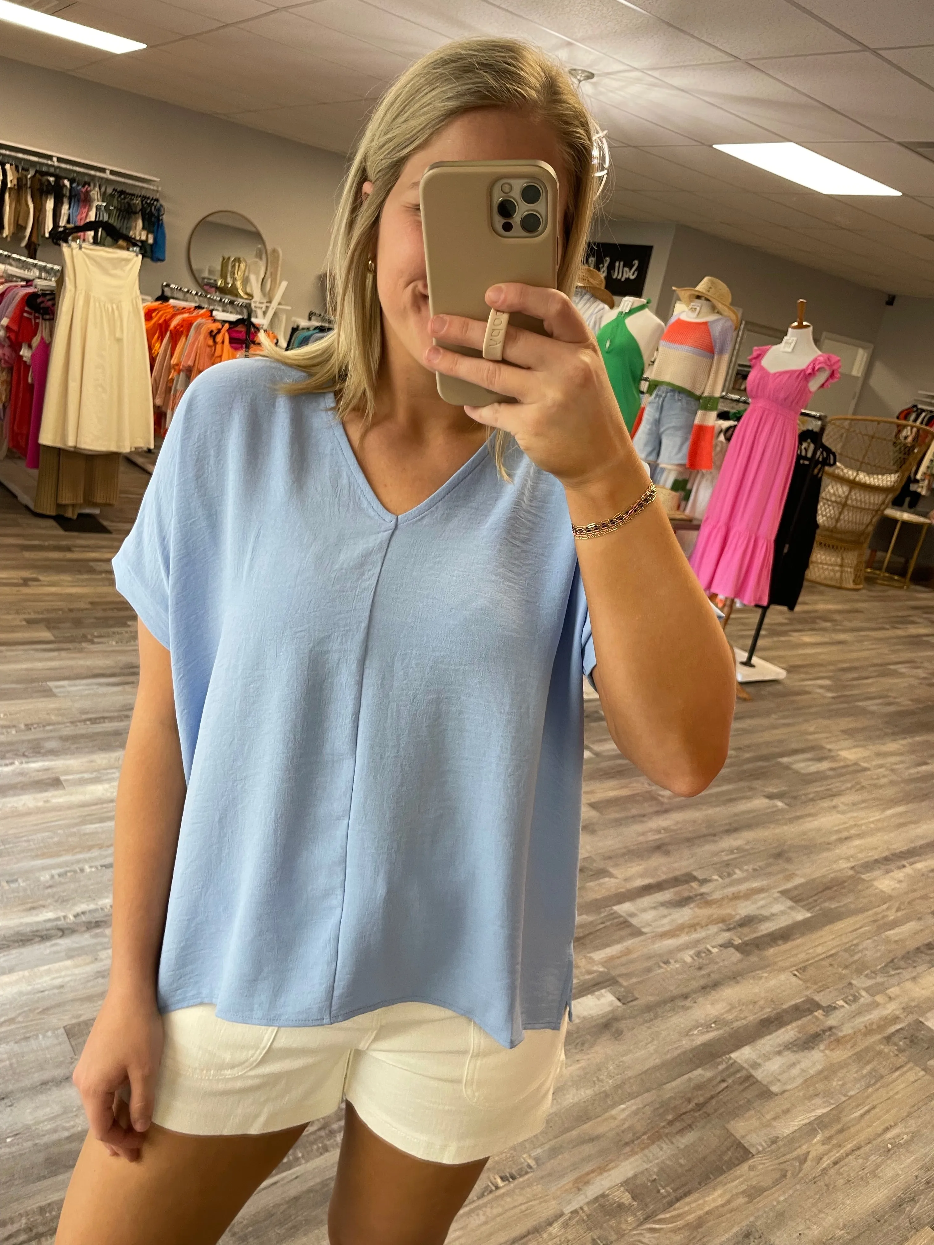 V-Neck Woven Top - Blue