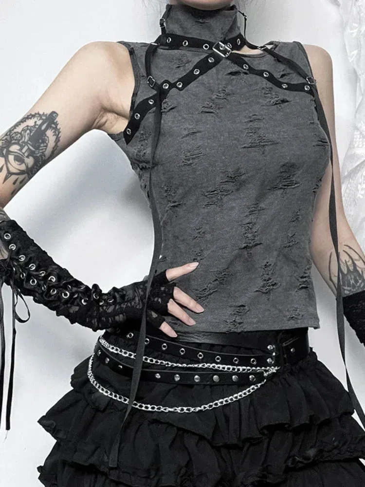 Vintage Sexy Star Crop Pointed Retro Punk Gothic Print Sleeveless Five Top