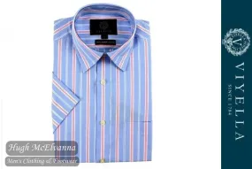 Viyella Classic Fit Blue Oxford Stripe Short Sleeve Supima Cotton Shirt Style: VY0527H-128