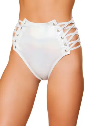 White High-Waisted Shorts With Lace-Up Sides