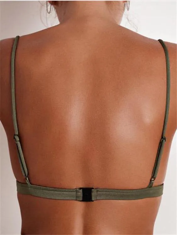 Wholesale Army Green Deep V-Neck Sleeveless Bodycon Bikini Top