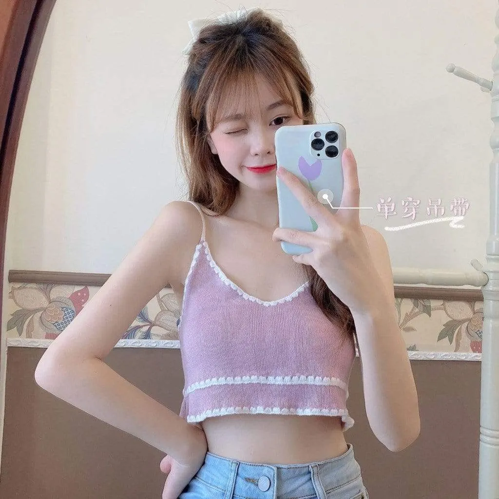 Women's Cute Contrast Color Crop Tops